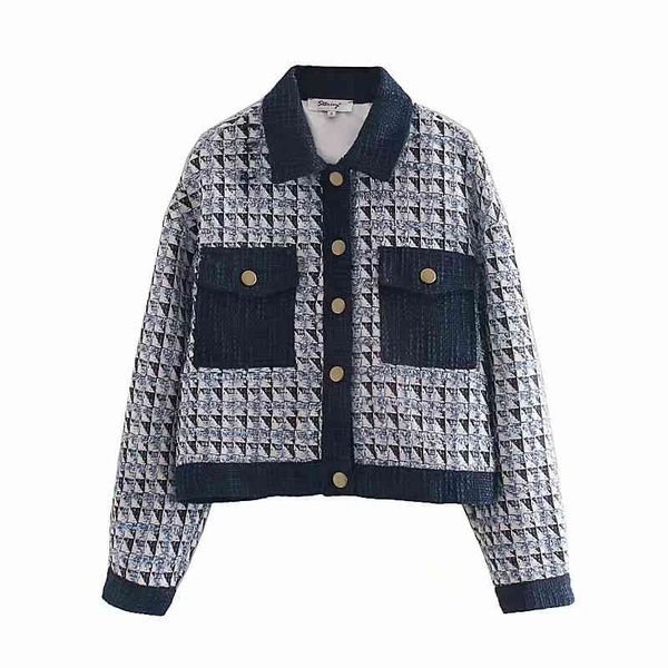 

women's fashion retro blue plaid jacket single-breasted elegant girl chic spring and autumn 210521, Black;brown