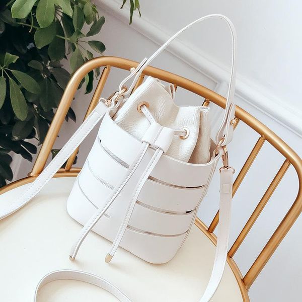 

drawstring pu fashion leather bucket bag for women 2021 lady wild small solid color crossbody bags female shoulder handbags tote evening