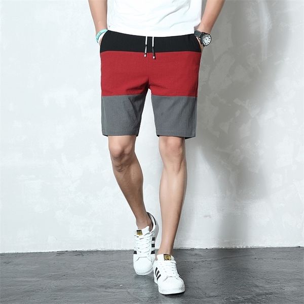 

new brand casual shorts men elastic waist summer beach cotton linen bermuda knee length fashion breathable shorts quick dry k40 210324, White;black