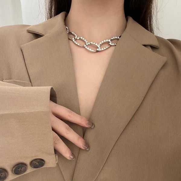 

european and american style metal chain crystal necklace personality fashion of clavicle ms jewelry 2021 chains, Silver