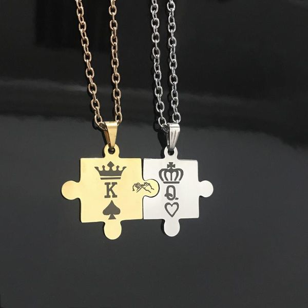 

pendant necklaces trendy stainless steel king queen splicing necklace for women her his couples birthday jewelry, Silver