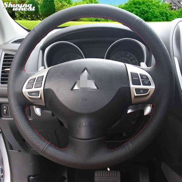 Capa de volante de couro artificial de trigo brilhante para mitsubishi ex 10 lancer x outlander asx colt pajero esporte