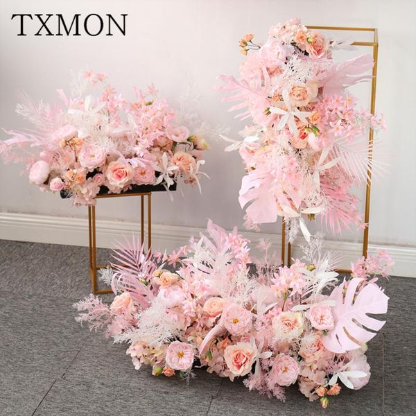 

decorative flowers & wreaths wedding arch flower row pink ground stage decoration road lead simulation floral arrangement pography prop