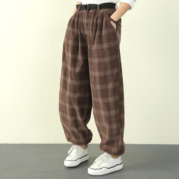 

winter large size padded warm pants women retro corduroy casual trousers ladies elastic waist loose all-match women's & capris, Black;white