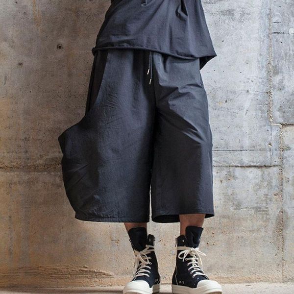 

homens casual preto escuro calÃ§as japÃ£o harajuku rua solta largas perna masculina punk gÃ³tico harem men's pants, Black