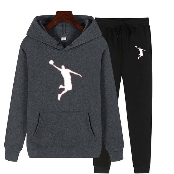 

new 2021 autumn and winter printing men's fashion brand hoodie suit sweater + sweatpants fleece hooded pullover 2-piece set, Black