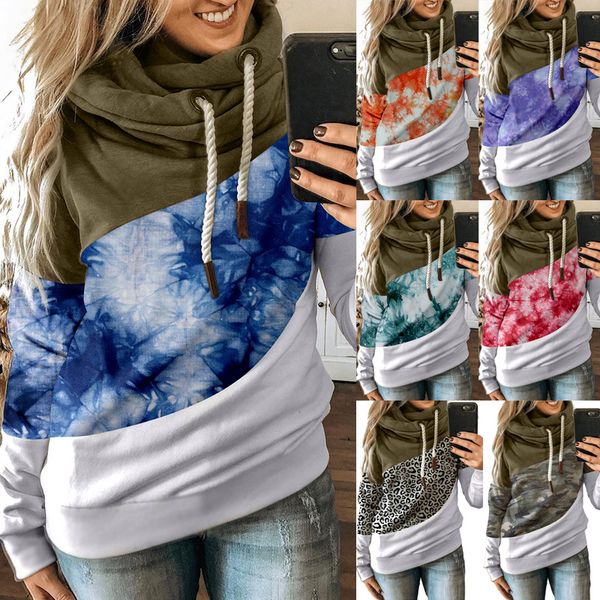 

autumn and winter women's patchwork printed hooded fleece sweater, White