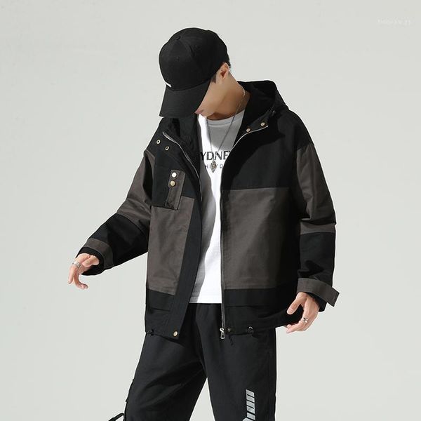

mens hooded jackets men hip-hop outwear spring sport windbreaker casual outdoors autumn streetwear cotton coats s-3xl men's, Black;brown