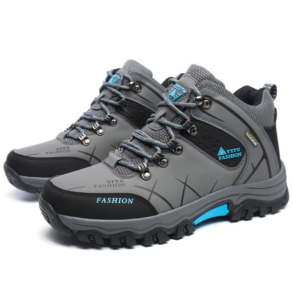 

winter men ankle boots outdoor waterproof fashion casual hiking shoes with fur plush warm snow boots male sneakers gray botas, Black