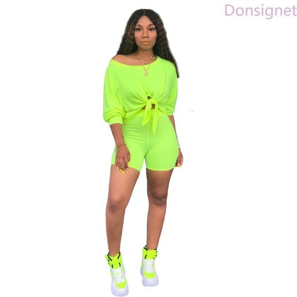 

women's tracksuits suit fashion summer strapless sleeves crop shorts two-piece round neck pullover solid color donsignet, Gray