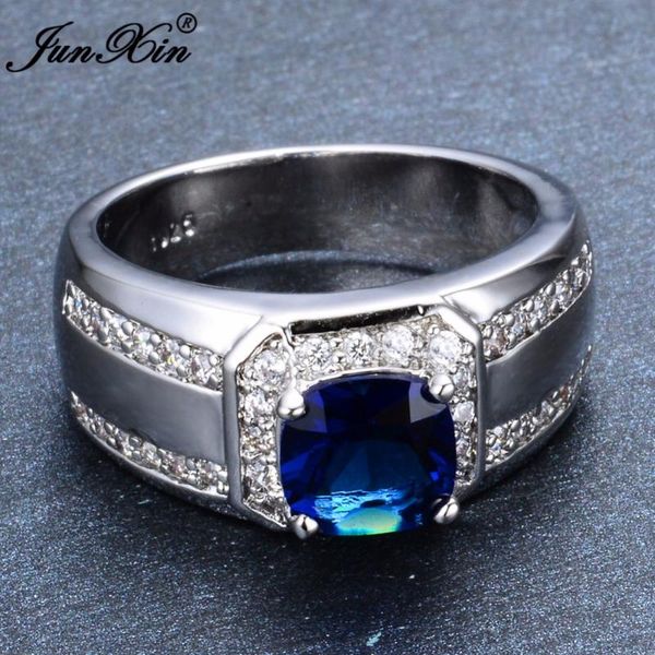 

wedding rings mens big square white blue crystal for men women 925 silver color zircon birthstone ring luxury lovers engagement jewelry, Slivery;golden