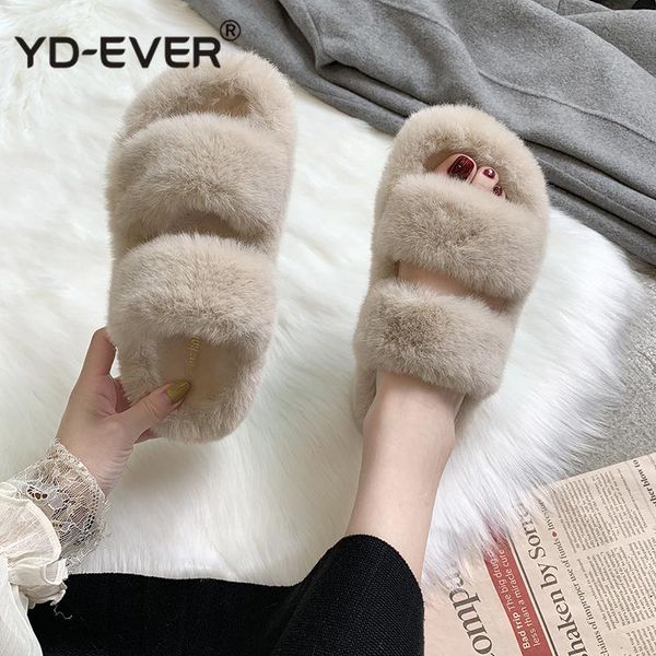 

slippers winter women house fuzzy 2021 faux fur fashion warm shoes woman slip on flats female furry slides black pink cozy home