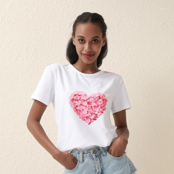 

women's t-shirt summer funny pink love printed t shirts women short sleeve white tshirt o-neck harajuku tees clothing