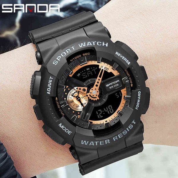 

sanda waterproof 5bar luminous sports military s shockproof alarm clock g style men watch relÃ³gio masculino, Slivery;brown