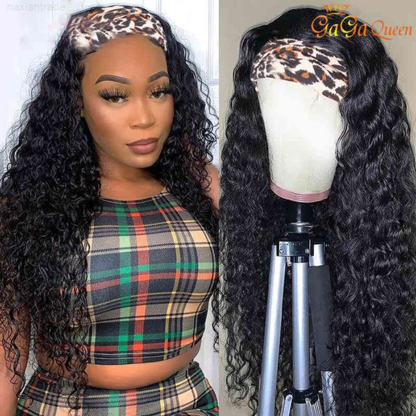 

deep wave headband wig for women peruvian curly hu hair wigs nature color, Black