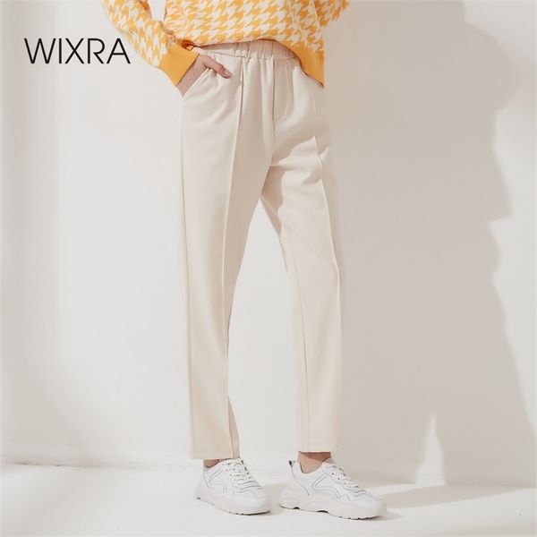 

wixra womens harem thick pants casual elastic waist black basic pockets office lady trousers autumn winter 211008, Black;white