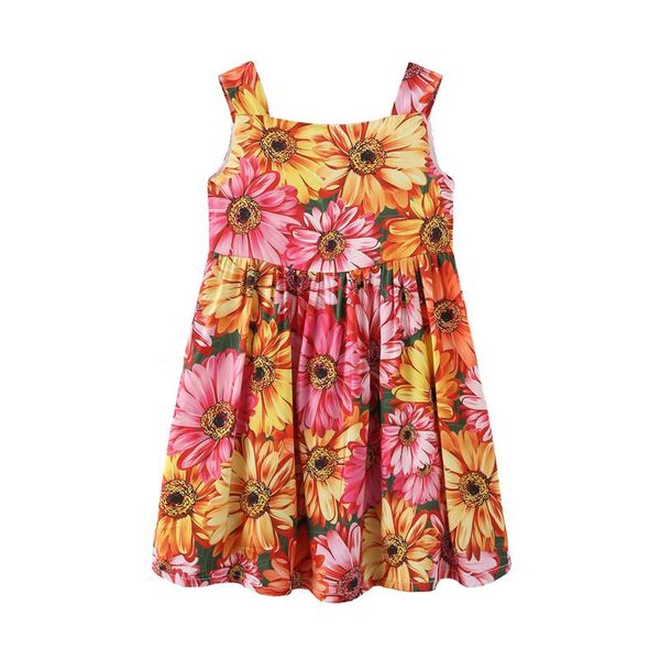 

girl's dresses for girls leaf pattern vestidos children sleeveless party dress kids teenage summer clothing, Red;yellow