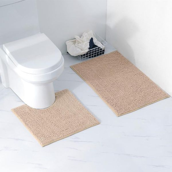 

bath mats 2pcs microfiber rugs chenille floor carpet soft washable bathroom mat dining room home bedroom stairs anti-slip