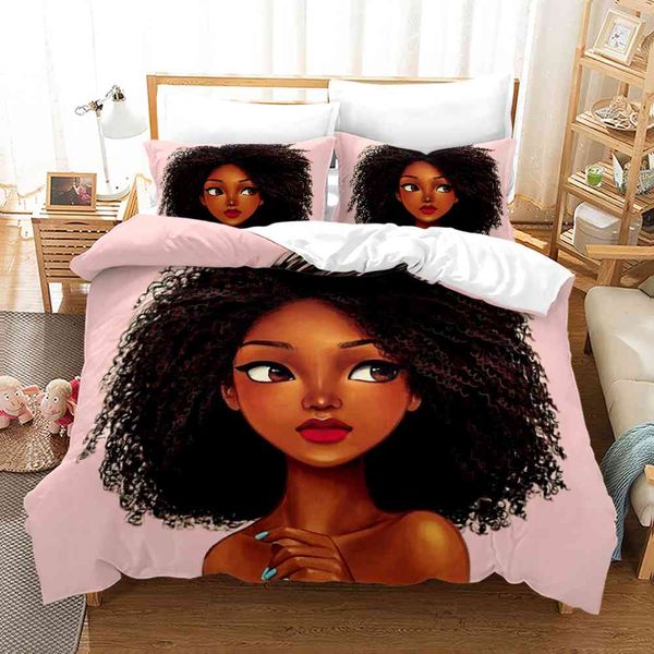 

bedding sets 3d cute african girl set duvet cover sets woman bedclothes (no sheet) 2/3pcs home texties snwj