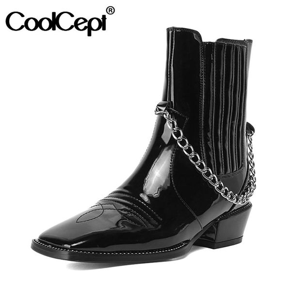 

boots coolcept women ankle winter warm shoes fashion square toe party footwear size 34-43, Black