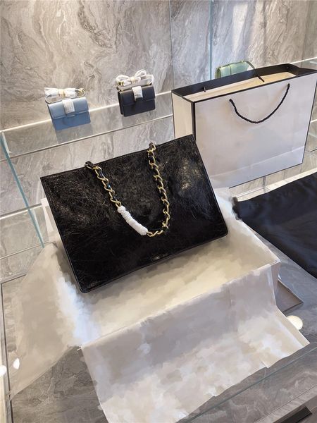 

large capacity oil wax black leather totes women's shoulder bag contracted design fashionable handbag