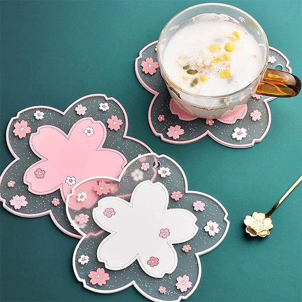 

mats & pads cherry blossom heat insulation table mat coffee anti-skid cup pad tea milk mug kitchen accessorie