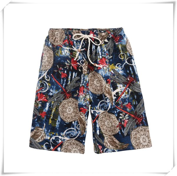 

2021 soccer shorts summer style cotton and linen printed big pants beach men's loose davis ddd888, Black;red