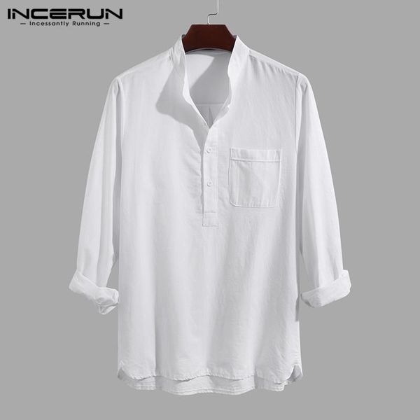 

cotton men brand shirt streetwear long sleeve 2021 solid harajuku stand collar autumn leisure camisas men's casual shirts, White;black