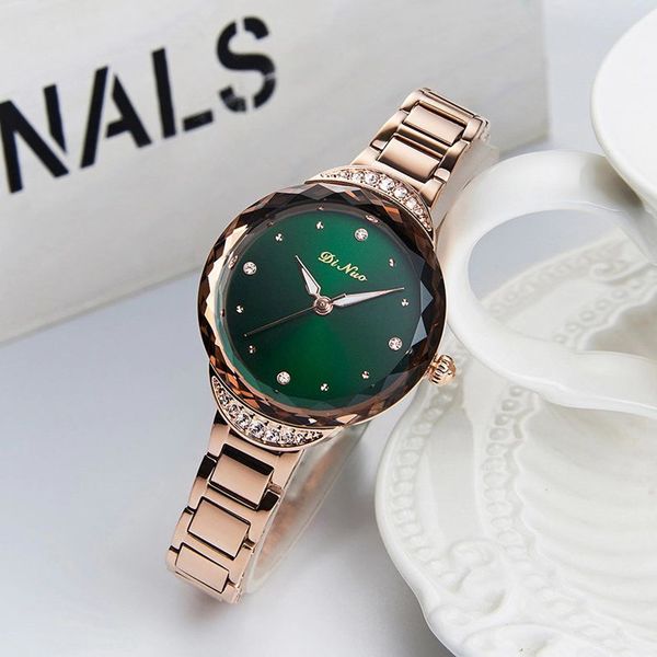 

dinuo high grade women's watch waterproof diamond small green 5710 steel band bracelet fashion temperament women, Slivery;brown