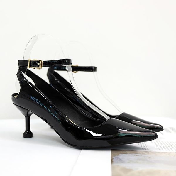 

dress shoes temperament elegant stiletto single 2021 spring korean pointed pu high heels was thin professional womens, Black