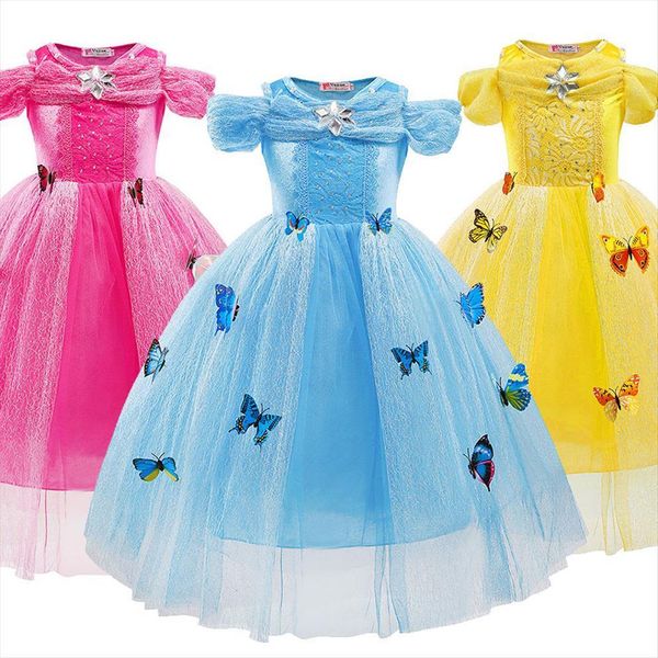 

girl princess costume butterfly halloween dresses party cinderella up children blue rose yellow fancy birthday coronation, Red;yellow