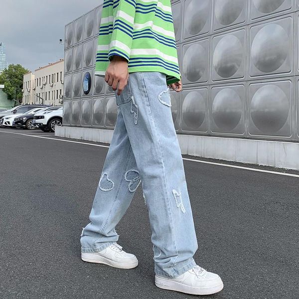 

men's jeans retro straight cargo pants men and women oversize trousers streetwear casual denim size s-5xl, Blue
