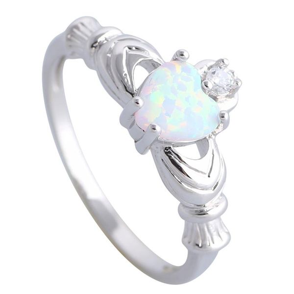 

wedding rings fashion for women lab white cubic zirconia heart fire opal silver love anniversary engagement jewelry r597, Slivery;golden