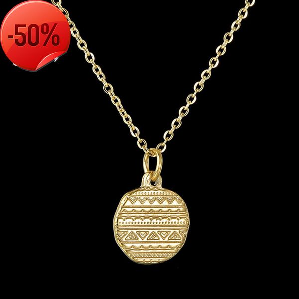 

designer jewelry new selling stainless steel 14k abstract pattern round brand necklace personalized versatile jewelry, Silver