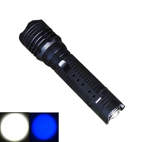 

wainlight bd04 xpe blue light/l2 white light rechargeable zoomable led outdoor 18650 lantern lamp fishing torch flashlights torches