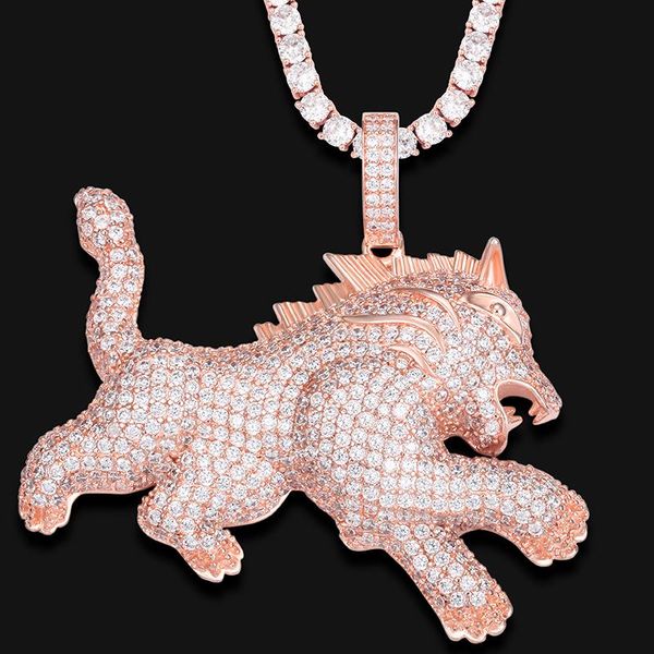 

punk hip hop fashion animal c rystal rhinestone inlaid bling gold necklace for men women party banquet jewelry pendant necklaces, Silver