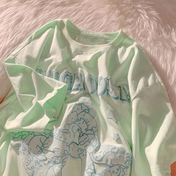 

women's t-shirt summer short-sleeved vintage cat print oversize women loose cotton clothes y2k shirt clothing female harajuku tshirt, White