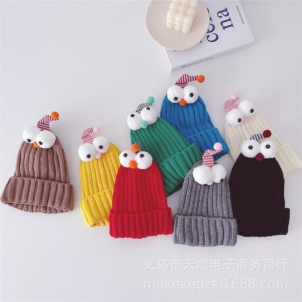 

caps & hats infants cute children knitted hat autumn and winter vertical striped small mosquito tide baby solid color warm curled woolen, Yellow