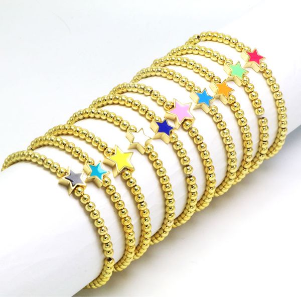 

classic design gold plated copper beads strands enamel star charm bracelet elastic jewelry, Black