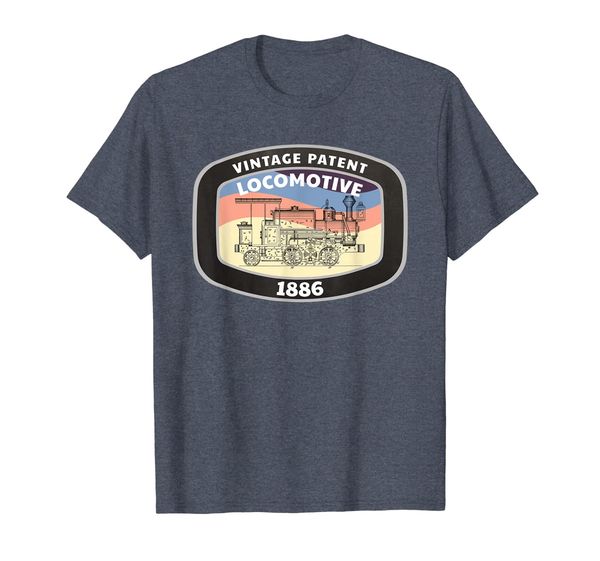 

vintage patent 1886 locomotive steam train t-shirt, White;black