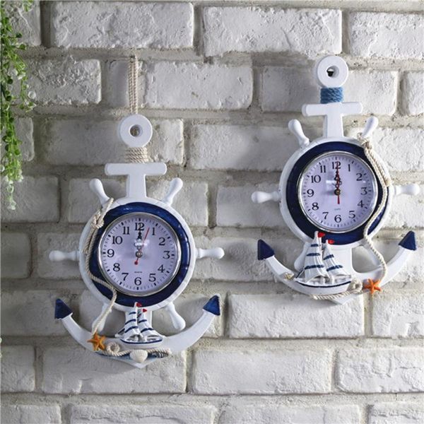 

wall clocks clock wood nautical ship wheel rudder steering beach sea theme hanging decoration anchor for bedroom