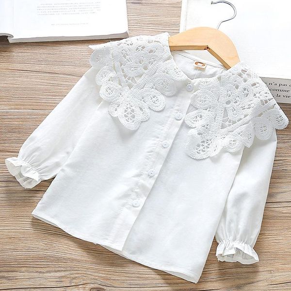 

girls spring shirt clothes kids baby girl long-sleeved white bottom children lace lapel garment fashion costume shirts, White;black