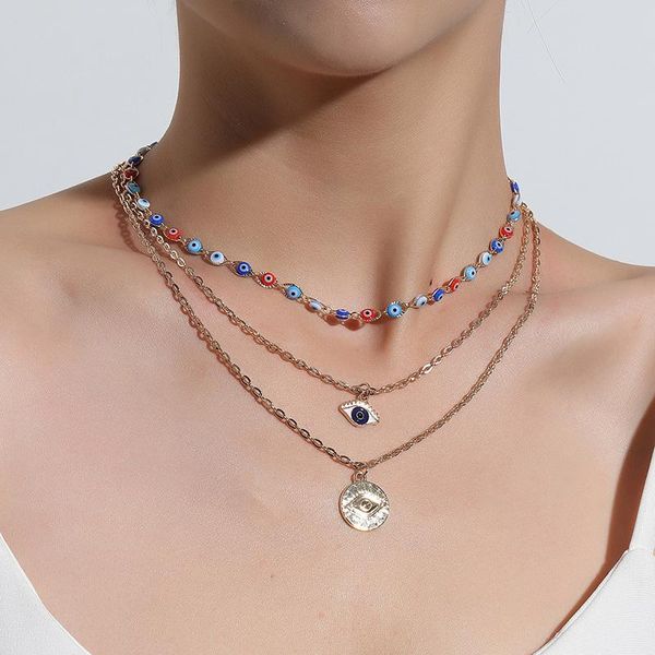 

pendant necklaces bohemian evil eyes pendent necklace multilayer jewelry women short boutique beaded accessories charm christmas gift fashio, Silver