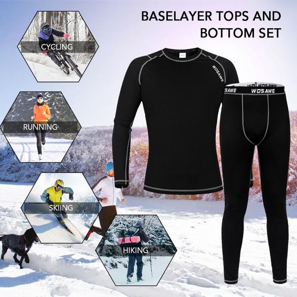 

wosawe men thermal suit fleece lined compression underwear set bicycle jersey winter pants for cycling running jogging racing sets, Black;blue