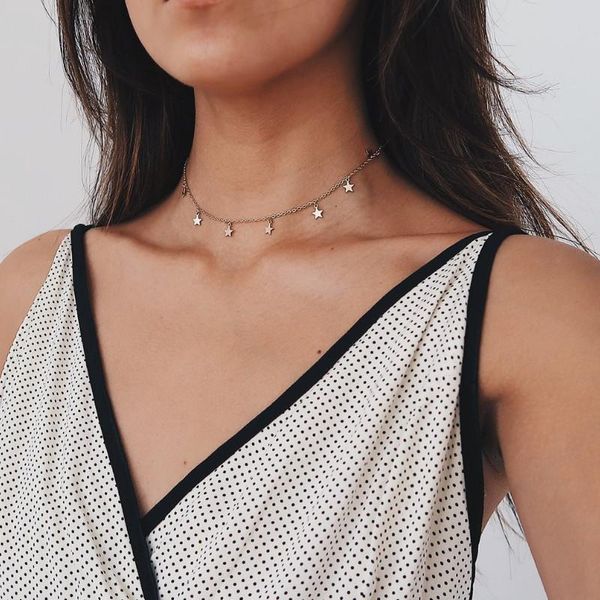 

pendant necklaces personality vintage five point star single layer necklace, Silver