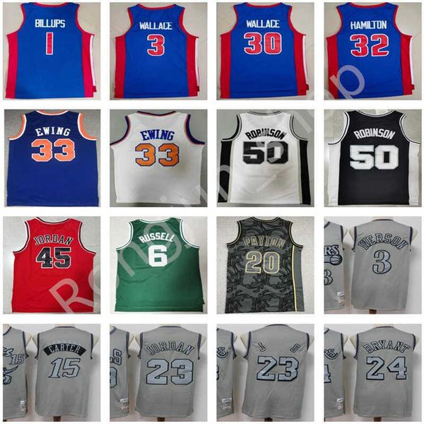 

mitchell ness stitched basketball ben rasheed 30 wallace chauncey 1 billups richard 32 hamilton robinson 50 patrick ewing 33 russell, Black;red