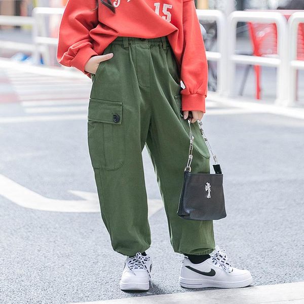 

trousers kids girls army green cargo pants 8 10 12 years spring strousers 2021, Blue