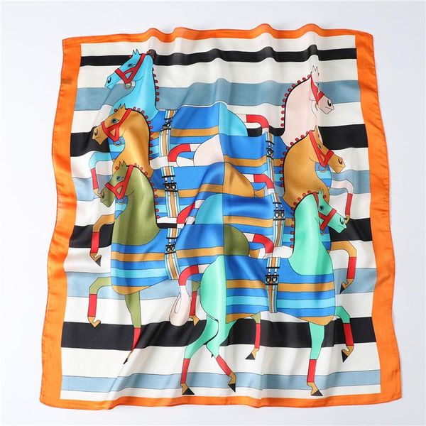 

scarves luxury horse scarf women silk square neck hair for ladies print foulard neckerchief bandana shawls and wraps, Blue;gray