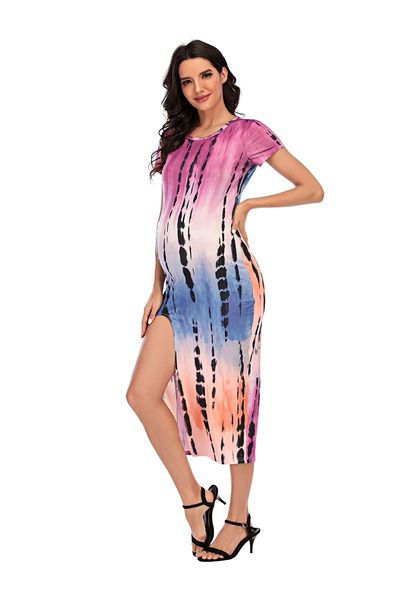 

maternity dresses 2021 floral print short sleeve maxi dress pregnant women summer cotton pregnancy clothes open fork long, White