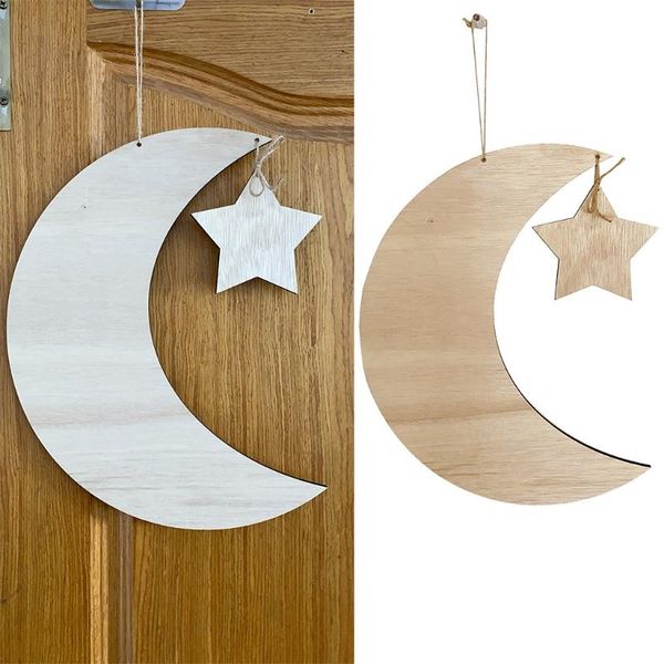 

decorative objects & figurines wooden moon and star eid mubarak pendant islam muslim ramadan festival hanging decoration islamic party adha